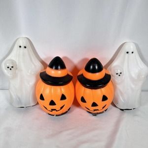 Vintage 1981 Empire Halloween Ghost Skull Pumpkin Blow Mold Set Of 4 Y